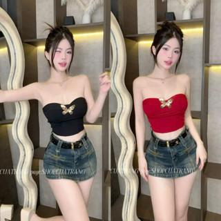 ÁO ỐNG ĐÍNH PHỤ KIỆN - Áo quây ôm body dáng ngắn croptop siêu hot form đẹp sẵn đệm tôn dáng