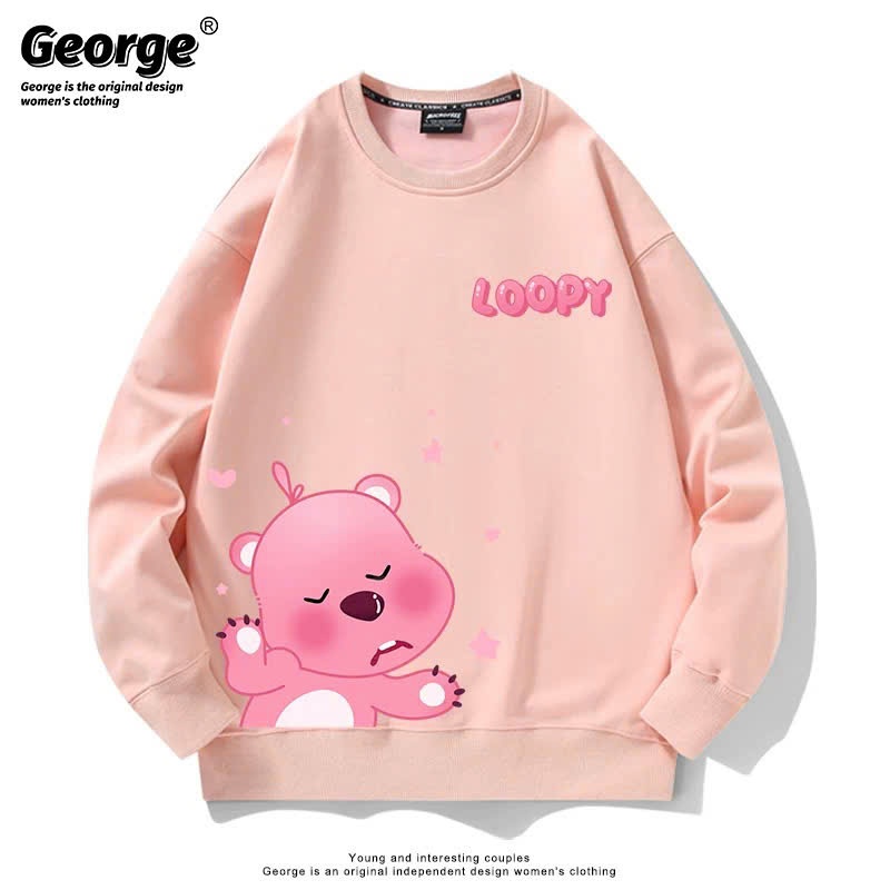 Áo nỉ Sweater cổ tròn tay dài in hình Loopy hồng, áo nỉ from rộng chất dày đẹp, thiết kế phong cách 