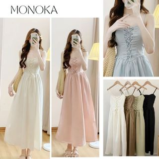  Váy 2 dây maxi dây đan ngực tôn eo dáng xòe tiểu thư lolita vintage Đầm nữ đi biển dài bánh bèo du lịch T550G MONOKA 