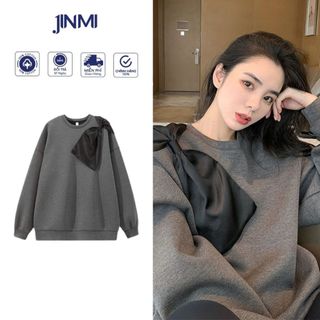 Áo sweater Nữ Phối Nơ Xinh Jinmi Chất Liệu Nỉ Bông Dày Dặn Form Rộng Phong Cách Tiểu Thư