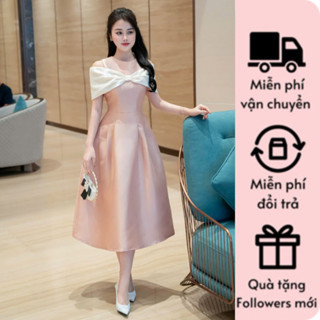 Váy dự tiệc đầm dạ hội chất tafta đứng form thiết kế trễ vai nơ siêu xinh t286