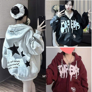 Áo khoác nữ nỉ bông phom rộng áo có mũ dày dặn hai lớp áo hoddie free size dưới 65kg in sao sau áo
