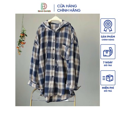 Áo khoác sơ mi vải kate nỉ thân áo 1 lớp nón 2 lớp mỏng nhẹ from dài vạt bầu sọc caro che nắng cách nhiệt tốt Bảo Đăng.