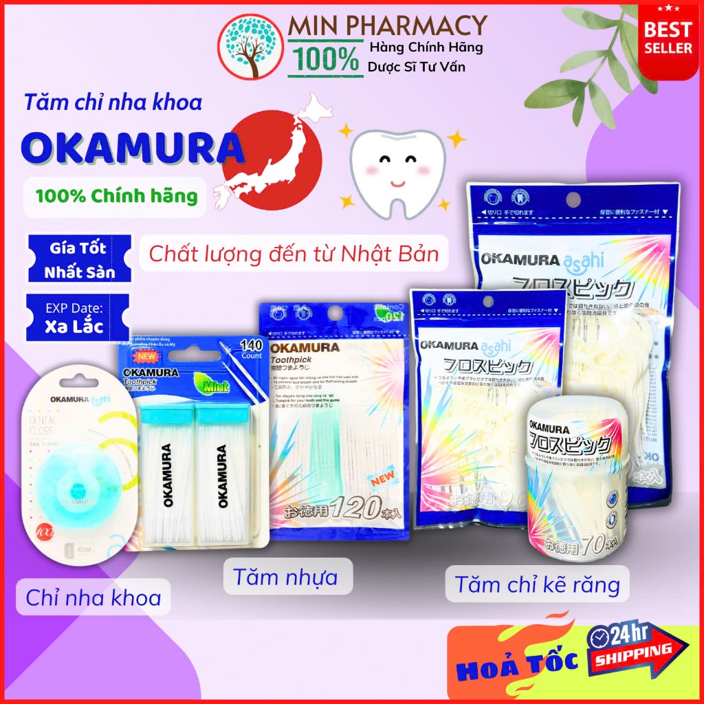 Tăm chỉ kẽ răng, tăm nhựa, tăm cung, chỉ nha khoa Okamura Nhật Bản - Minpharmacy