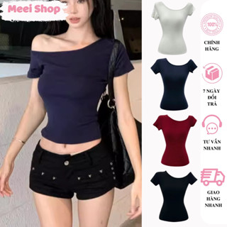 Áo Thun Nữ Ngắn Tay Lệch Vai Ôm Body, Áo Kiểu Nữ Dáng Dài Trễ Vai Meei Shop Chất Borip Dày Dặn Kiểu Baisc Cá Tính -a89-