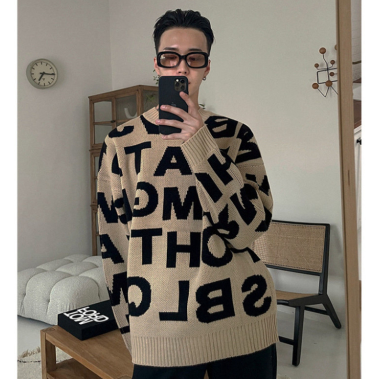 Áo len nam nữ cổ tròn họa tiết chữ, Áo len phong cách Hàn Quốc hottrend - DP BOUTIQUE