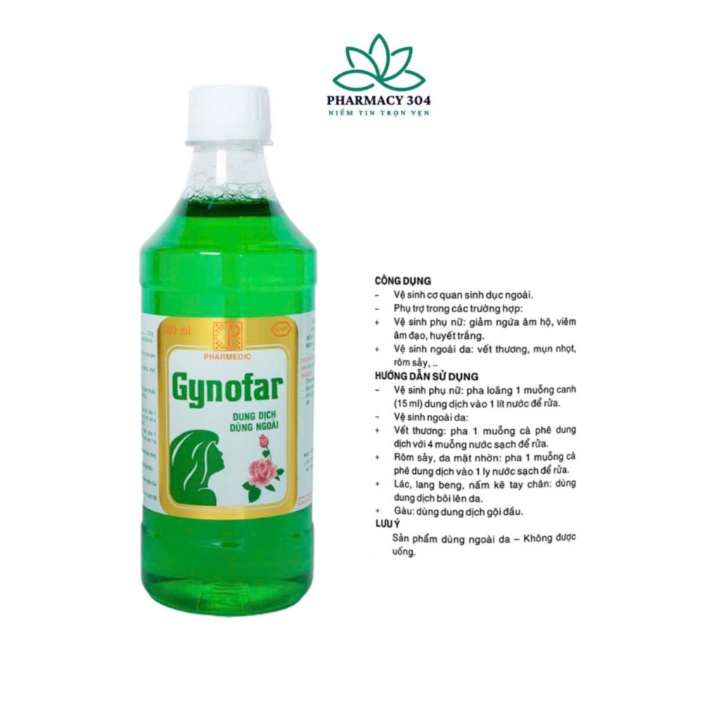 Dung dịch vệ sinh phụ nữ / Nước rửa phụ khoa Gynofar, Phòng Nấm Ngứa Hiệu Quả (PHARMEDIC)