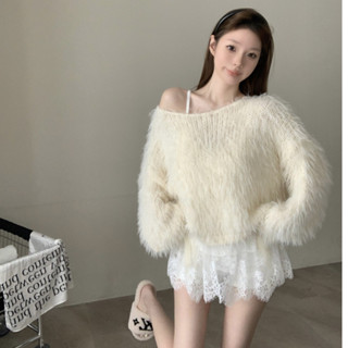 (sẵn) Áo len nữ lông thỏ dài tay dáng lệch vai hàng loại 1 OanhDilys