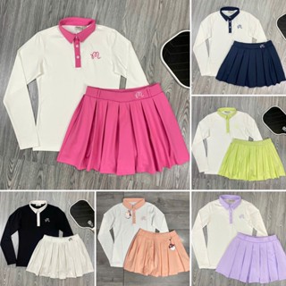Set Bộ Váy Tennis Xếp Ly Và Áo Tay Dài Có Cổ MB Vải Thun Xịn Chơi Cầu Lông, Golf, Tennis MB02