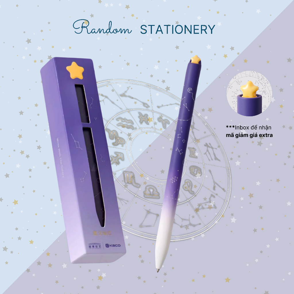 Bút Gel Đen Kaco FIRST Astronomy Gồm 1 Bút Gel 0.5mm Và 2 Ruột Bút KEFILL Thay Thế Tặng Kèm Bookmark