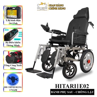 Xe lăn điện ngả nằm tự động HITATI - E02, Ngã nằm thành giường tự động-Bảo hành chính hãng 12 tháng