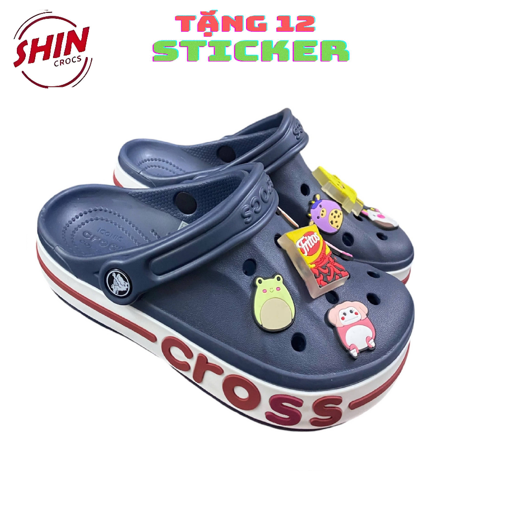 dép cross💖FREESHIP💖dép cross đế bánh mì  bây họa tiết  xanh than viền đỏ tặng thêm 12 sticker cross