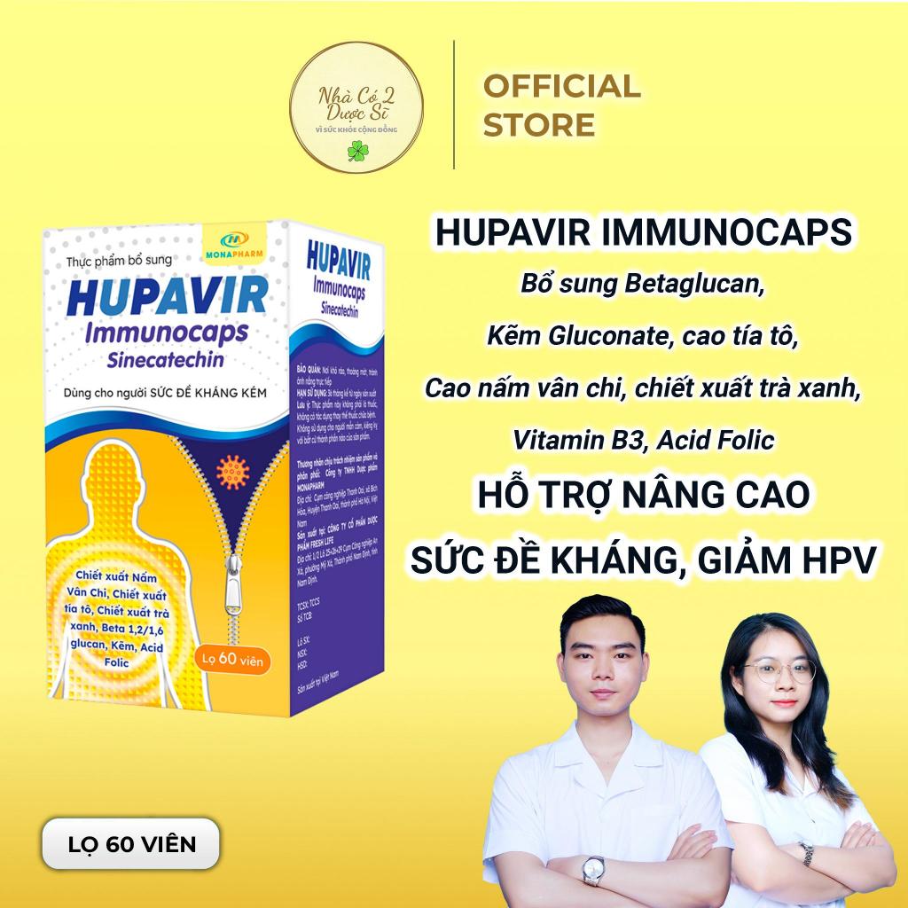 [Che tên] Viên uống Hupavir Immunocaps tăng đề kháng hộp 60 viên - Hỗ trợ tăng đào thải hpv, sùi mào gà cho nam và nữ