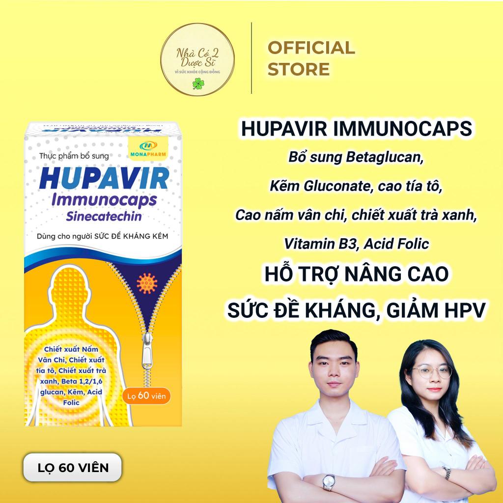 [Che tên] Viên uống Hupavir Immunocaps tăng đề kháng hộp 60 viên - Hỗ trợ tăng đào thải hpv, sùi mào gà cho nam và nữ