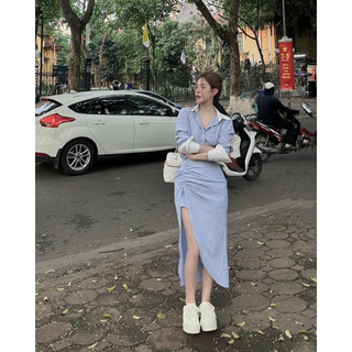 Set 2 món sơ mi chân váy vạt chéo