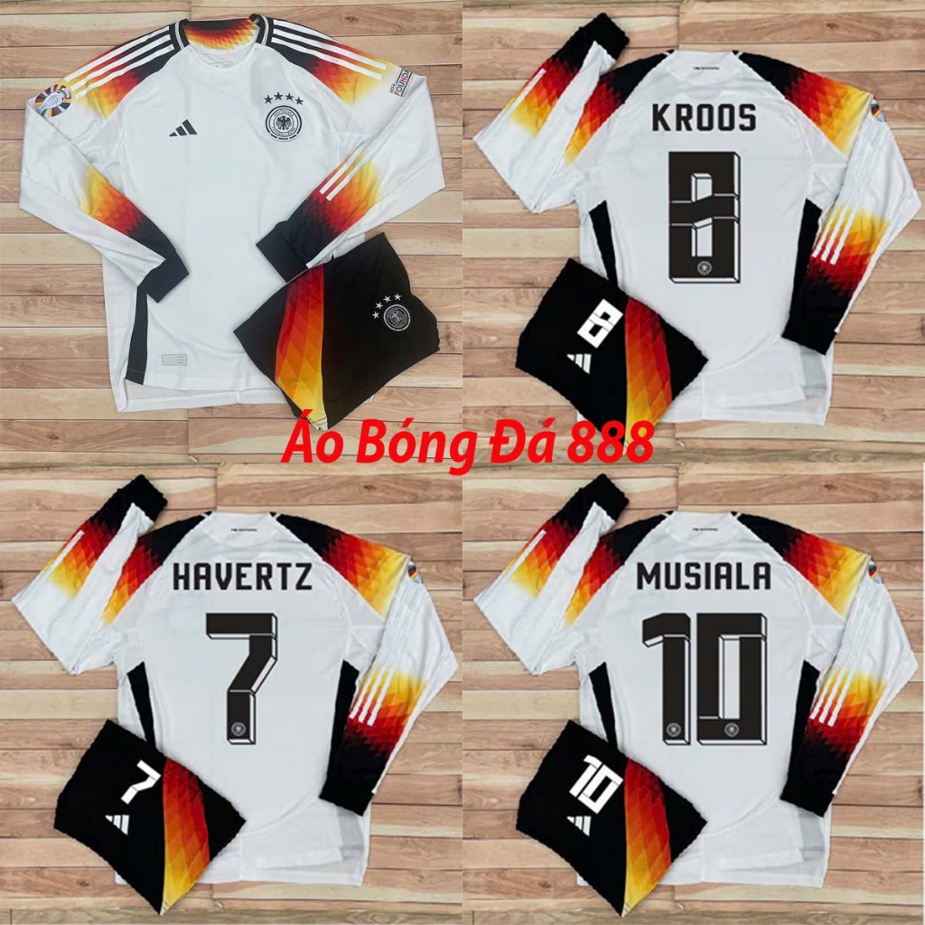 Bộ Quần Áo Bóng Đá Dài Tay Đội Tuyển Đức Sân Nhà 2024 - Vải Polyester Gai Thái Cao Cấp