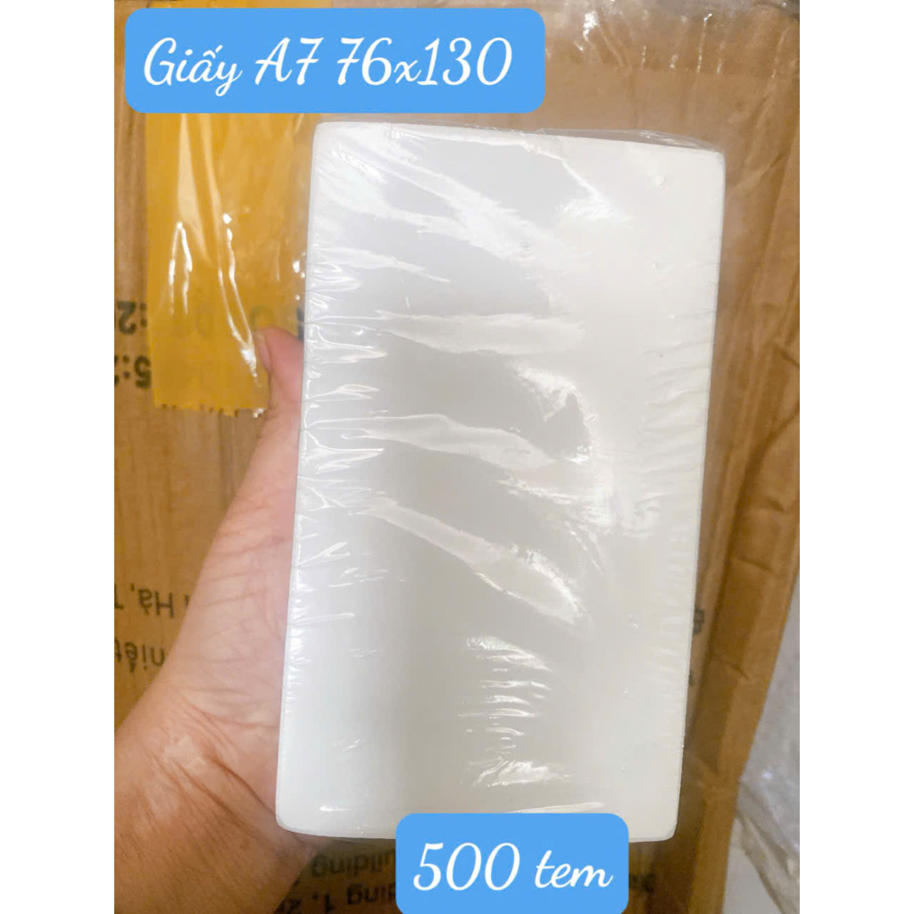 Giấy in  TMDT A7 76x130 , giấy in nhiệt A7 dạng tệp 500 tem tự dính