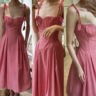 Đầm maxi CARÔ CỘT NƠ VAI tôn dáng