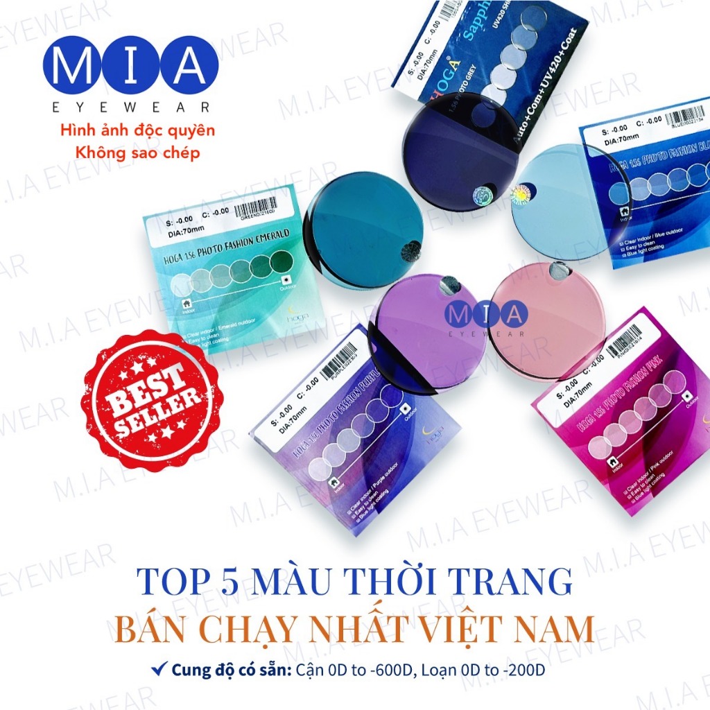 Tròng kính đổi màu HOGA chống ánh sáng xanh chống uv hạn chế bụi bẩn cận loạn chính hãng MIA EYEWEAR