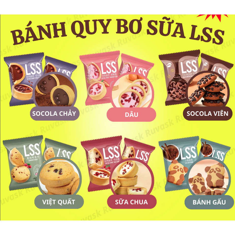 Túi 1kg 8 Vị Mix BÁNH QUY BƠ SỮA SOCOLA LSS Date Mới
