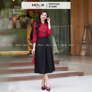 Áo sơ mi công sở MOON áo dài tay cổ nơ chất tơ gương thiết kế basic MA310