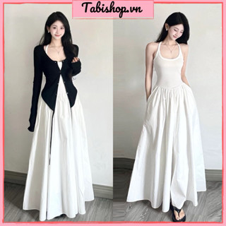 Set đầm maxy 2 dây phối áo khoác cardigan lạ mắt TABISHOP Set đồ nữ trắng đen tôn dáng che khuyết điểm mặc thu đông