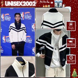 Áo Khoác L.V Hoạ Tiết Thêu Chữ Phối Bo Cổ Sọc Bản Siêu Nét- Áo Khoác Cổ Cao Chất Vải Nỉ Tăm Dày Dặn