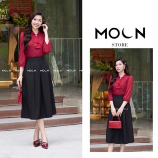 Áo sơ mi dài tay công sở nữ Moon cổ nơ đính hạt chất tơ gương sang chảnh thiết kế basic MA310