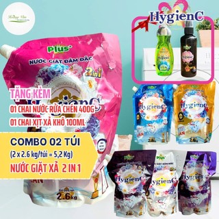   5.2 Kg Nước giặt đậm đặc HyGienC Plus Làm Sạch quần áo thơm hương hoa - Tặng kèm 01 Chai nước rửa chén 40