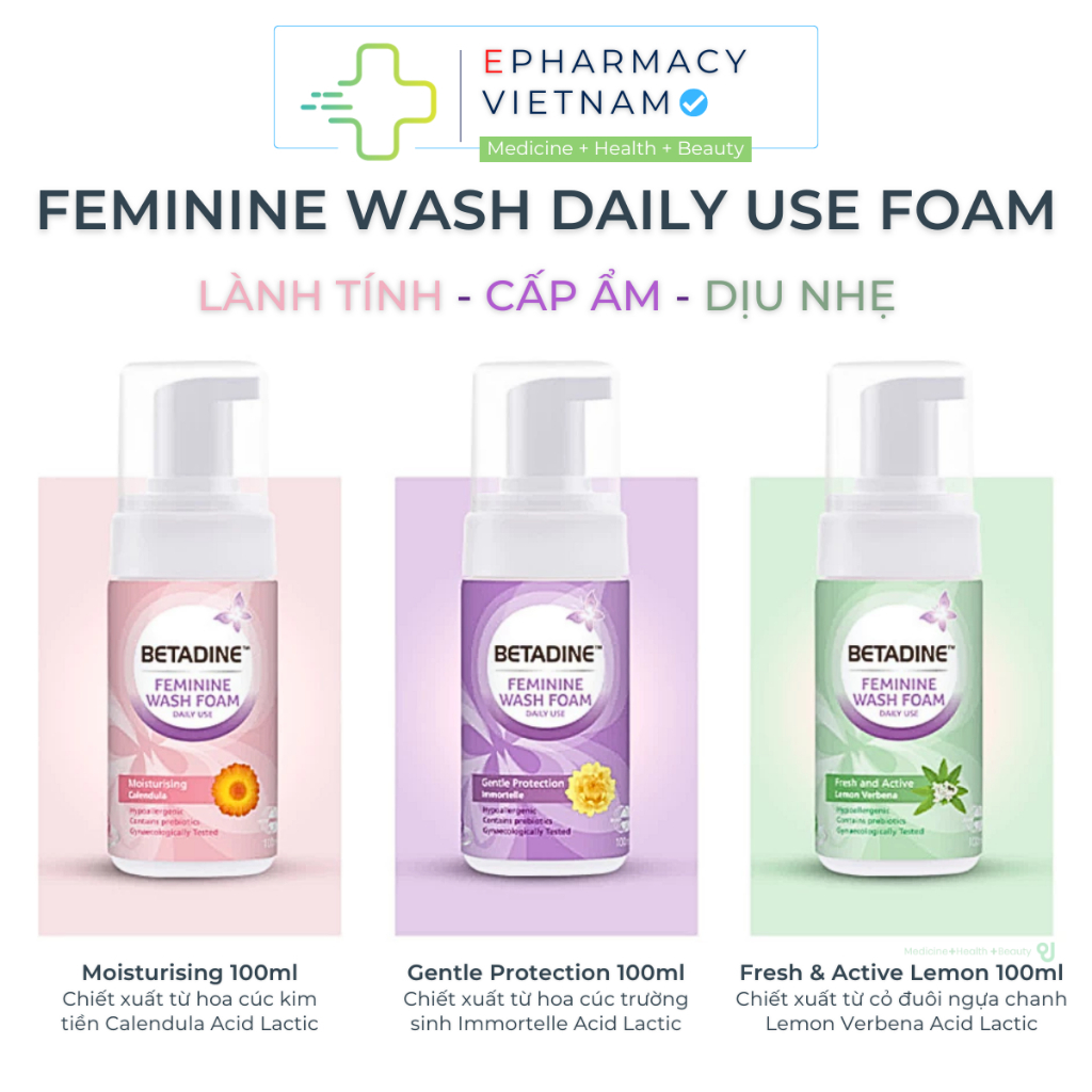 Bọt Vệ Sinh Nữ BETADINE Feminine Wash Daily Use Foam Dưỡng Ẩm, Phòng Nấm Ngứa Dạng Bọt 100ml