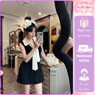 Váy nữ sát nách cổ đức mix cà vạt rời HCOM2614, đầm nữ thiết kế dáng ngắn chữ A phong cách hàn quốc YuuMi Style