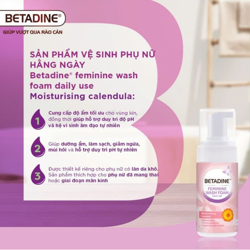 Bọt Vệ Sinh Nữ BETADINE Feminine Wash Daily Use Foam Dưỡng Ẩm, Phòng Nấm Ngứa Dạng Bọt 100ml