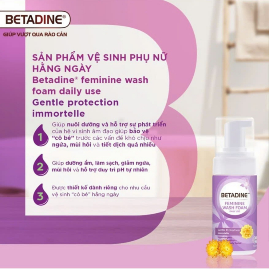 Bọt Vệ Sinh Nữ BETADINE Feminine Wash Daily Use Foam Dưỡng Ẩm, Phòng Nấm Ngứa Dạng Bọt 100ml
