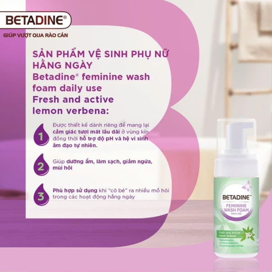 Bọt Vệ Sinh Nữ BETADINE Feminine Wash Daily Use Foam Dưỡng Ẩm, Phòng Nấm Ngứa Dạng Bọt 100ml
