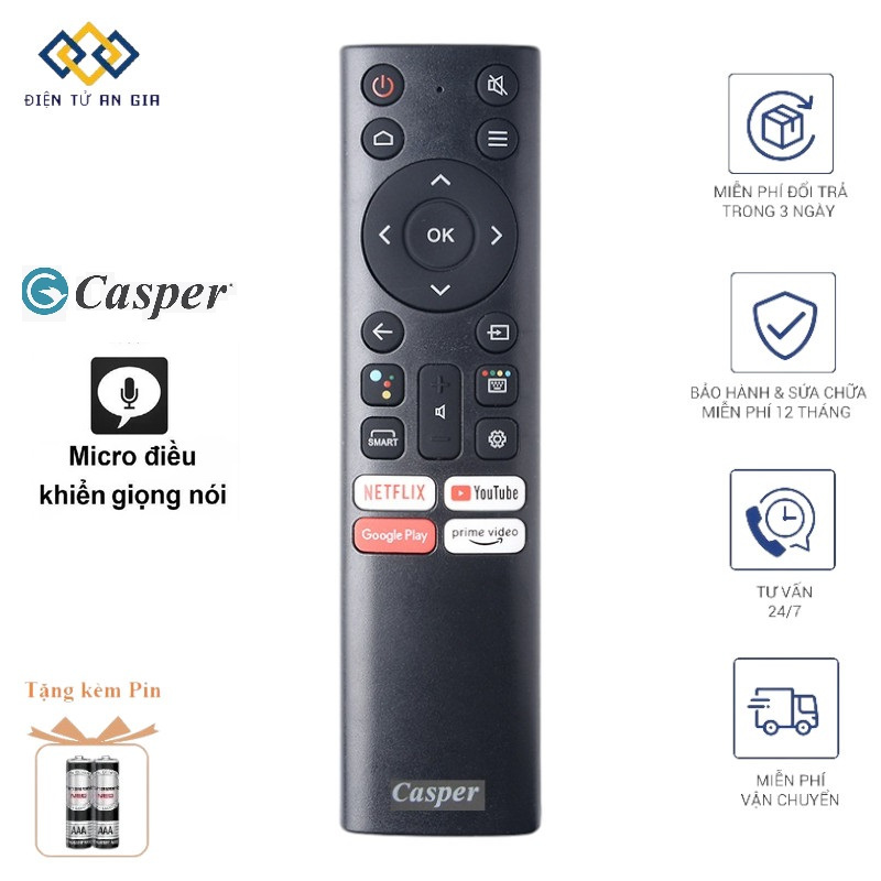[CHÍNH HÃNG PHÍM ÊM] Điều khiển GIỌNG NÓI VOICE tivi CASPER A1 HÀNG MỚI + TẶNG SẴN PIN