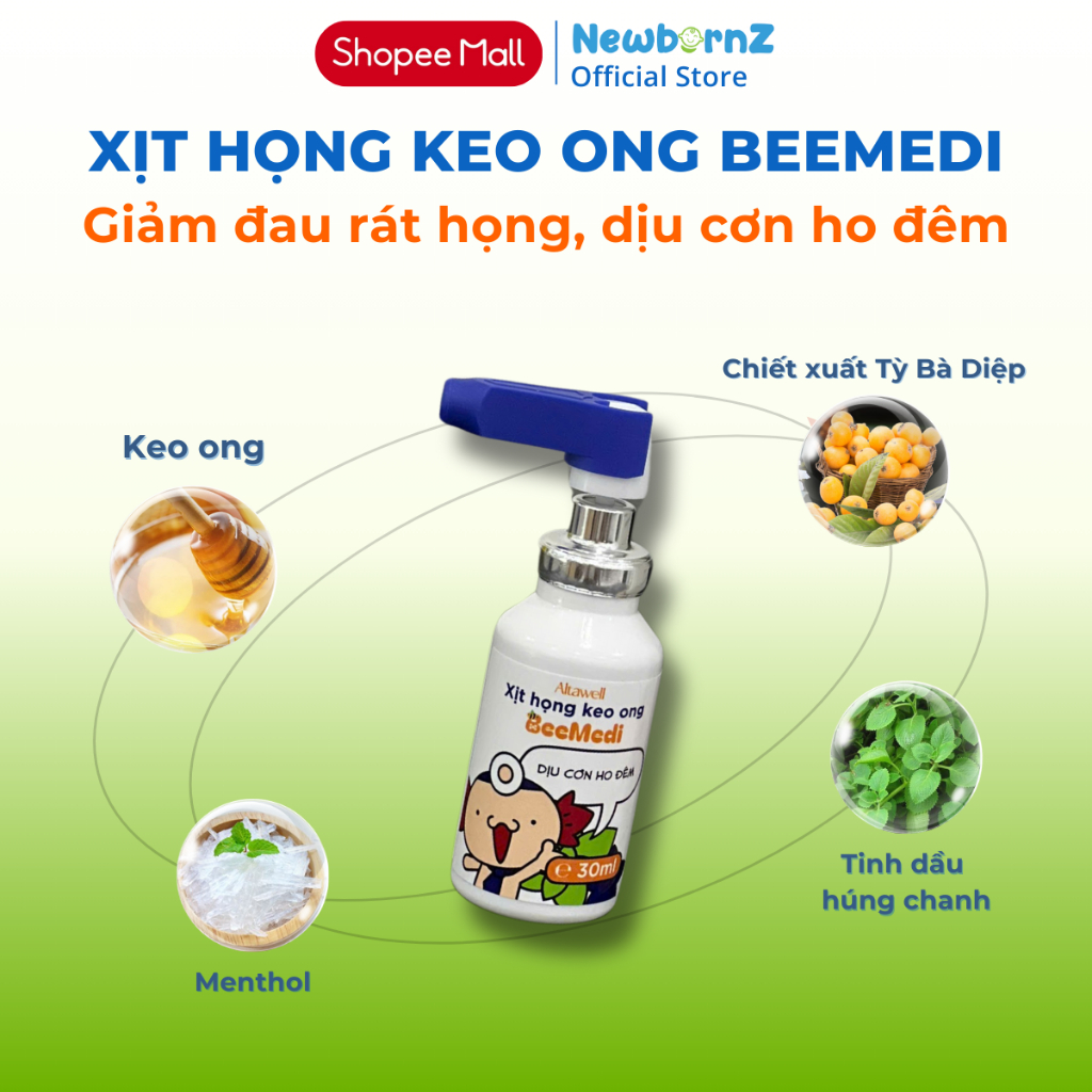 Xịt họng keo ong Altawell BeeMedi 30ml - Giúp giảm ngứa rát họng, giảm sưng amidan, dịu cơn ho đêm, cải thiện giấc ngủ