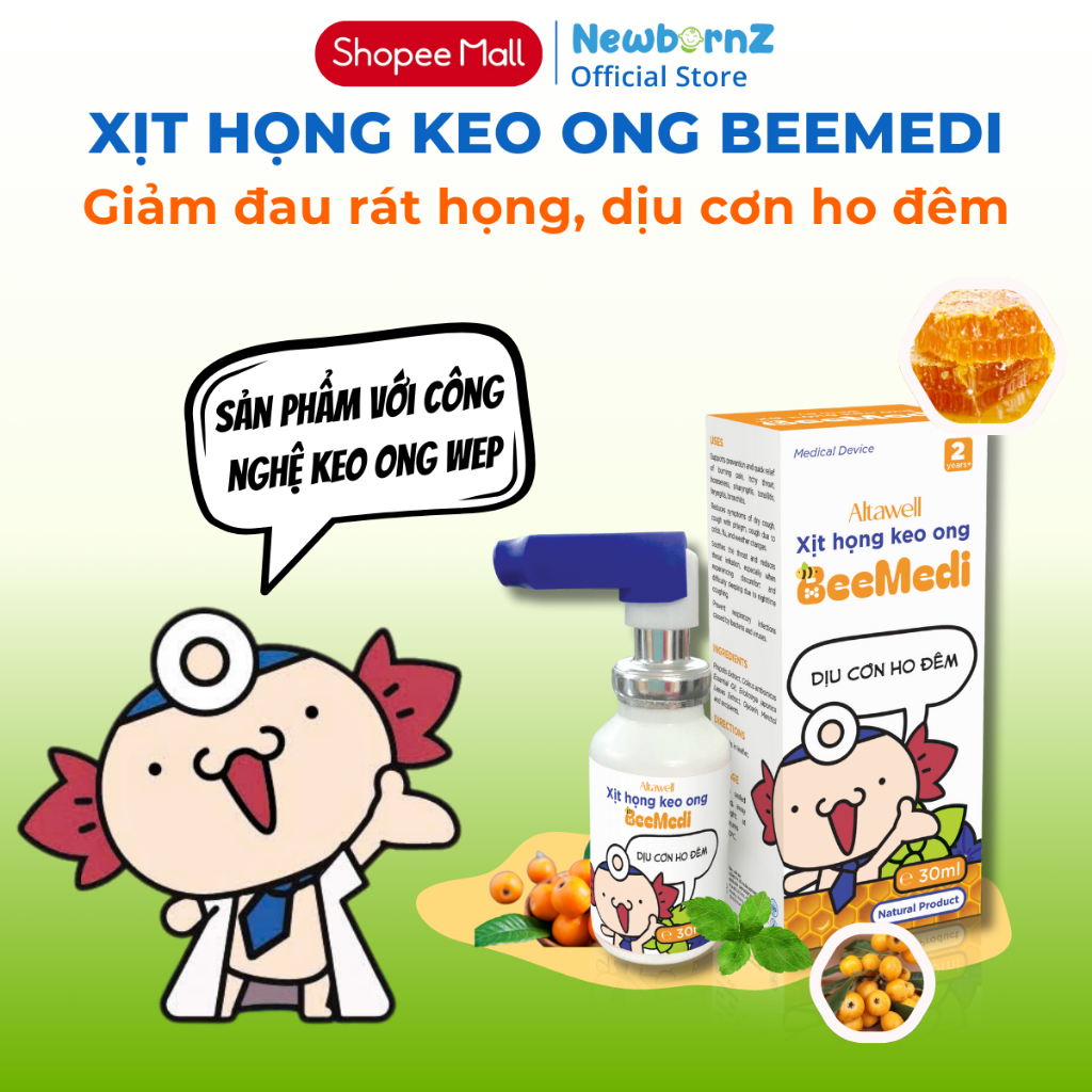 Xịt họng keo ong Altawell BeeMedi 30ml - Giúp giảm ngứa rát họng, giảm sưng amidan, dịu cơn ho đêm, cải thiện giấc ngủ