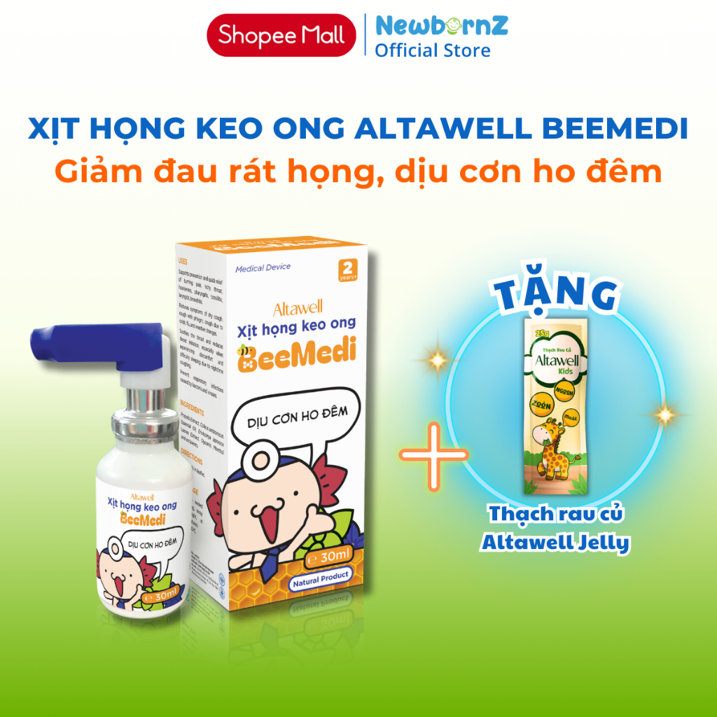 Xịt họng keo ong Altawell BeeMedi 30ml - Giúp giảm ngứa rát họng, giảm sưng amidan, dịu cơn ho đêm, cải thiện giấc ngủ