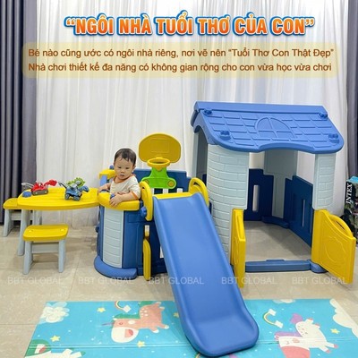 Nhà chơi cầu trượt bể bóng Hàn Quốc có bóng rổ BBT GLOBAL CHD808