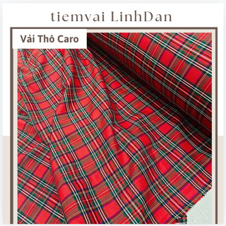  Vải Thô caro Xanh đỏ may quần áo vay  khăn bàn  trang trí decor giáng sinh 