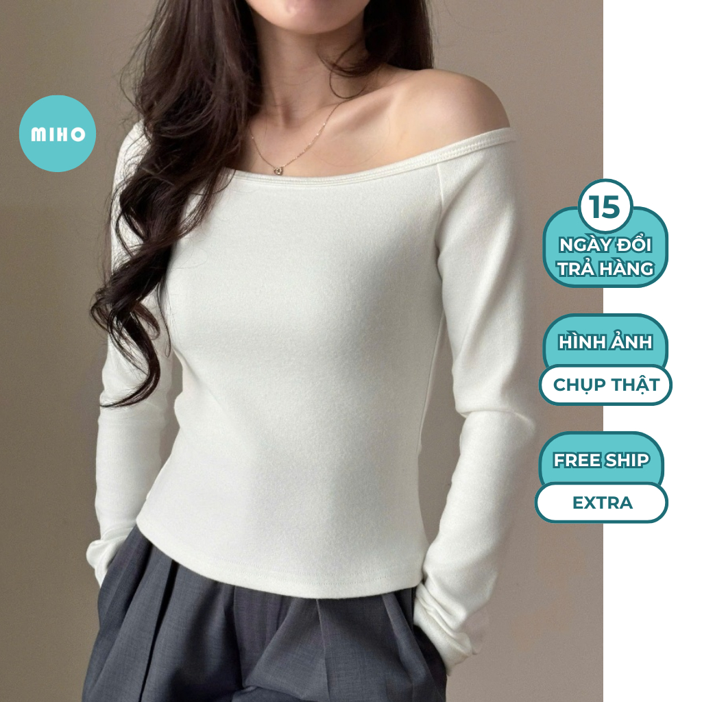 Áo Trễ Vai Body Chất Vải Tiêu Lông, Áo Thun Dài Tay Kiểu Lệch Vai Form Dáng Vừa Miho House | BigBuy360 - bigbuy360.vn