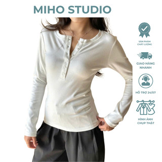  Áo thun dài tay cúc xẻ chất thun mịn co giãn Miho Studio 