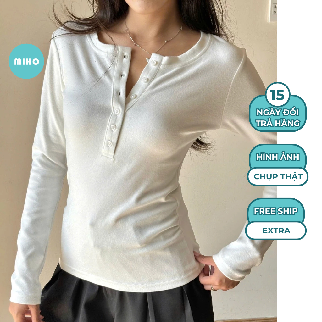 Áo thun dài tay cúc xẻ chất thun mịn co giãn Miho House | BigBuy360 - bigbuy360.vn
