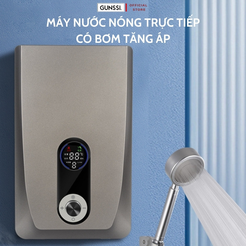 Máy nước nóng trực tiếp có bơm trợ lực Gunssi, Máy nước nóng có bơm tăng áp. nóng ngay khi bật, không phải chờ,