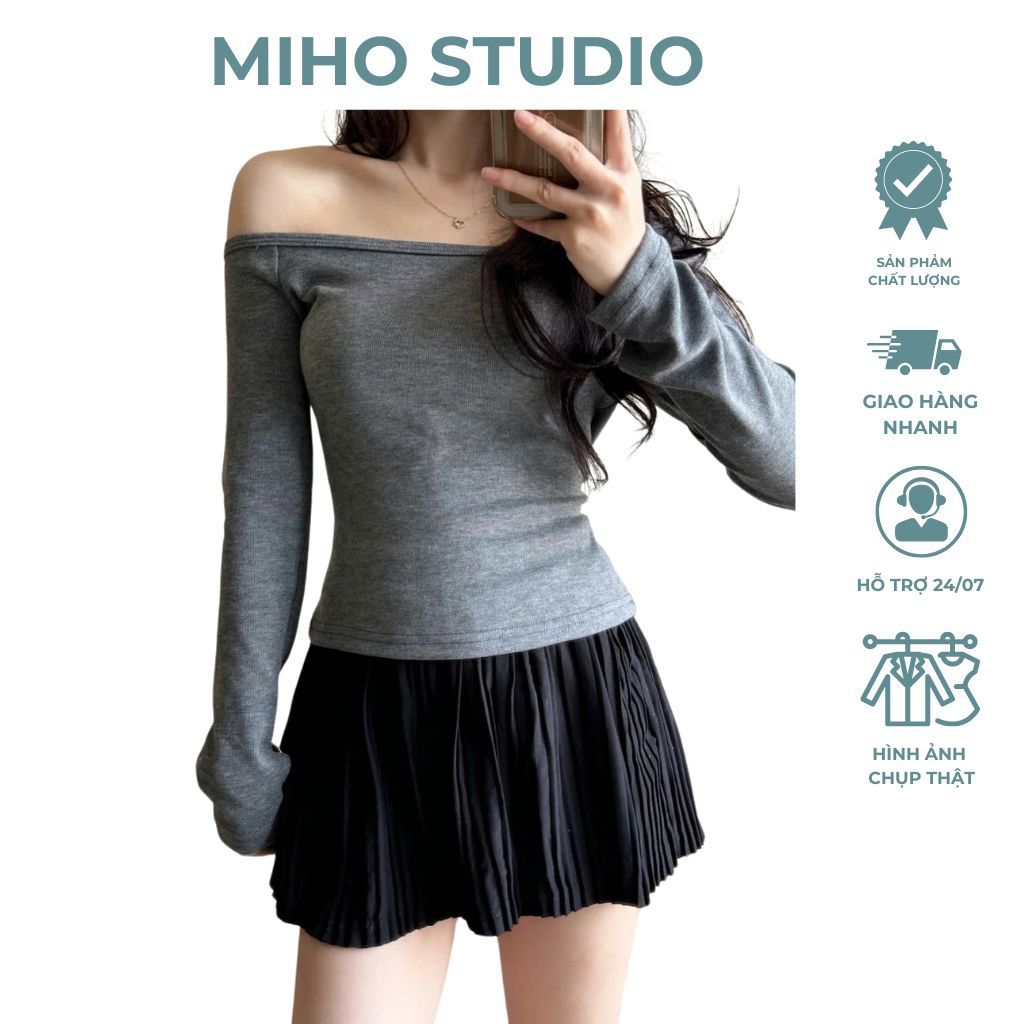  Áo trễ vai body chất vải tiêu lông Miho Studio 