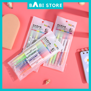  Set bút màu highlight hai đầu sáng tạo bút nhớ cute tiện lợi làm quà tặng văn phòng phẩm Babi Store 