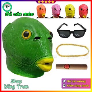 Mặt nạ đầu cá xanh lá đội đầu hài hước troll đủ màu, mặt nạ xanh cá chép bằng silicon hoá trang Hallowen