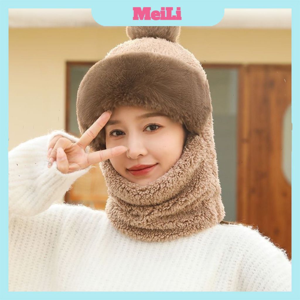 Mũ Nón Len Lông Cừu KANGNAI - Mũ lông Trùm Đầu Dày Dặn Kèm Khăn Quàng Cổ 2in1 Phong Cách Hàn Quốc Siêu Ấm (tuyểnsi)