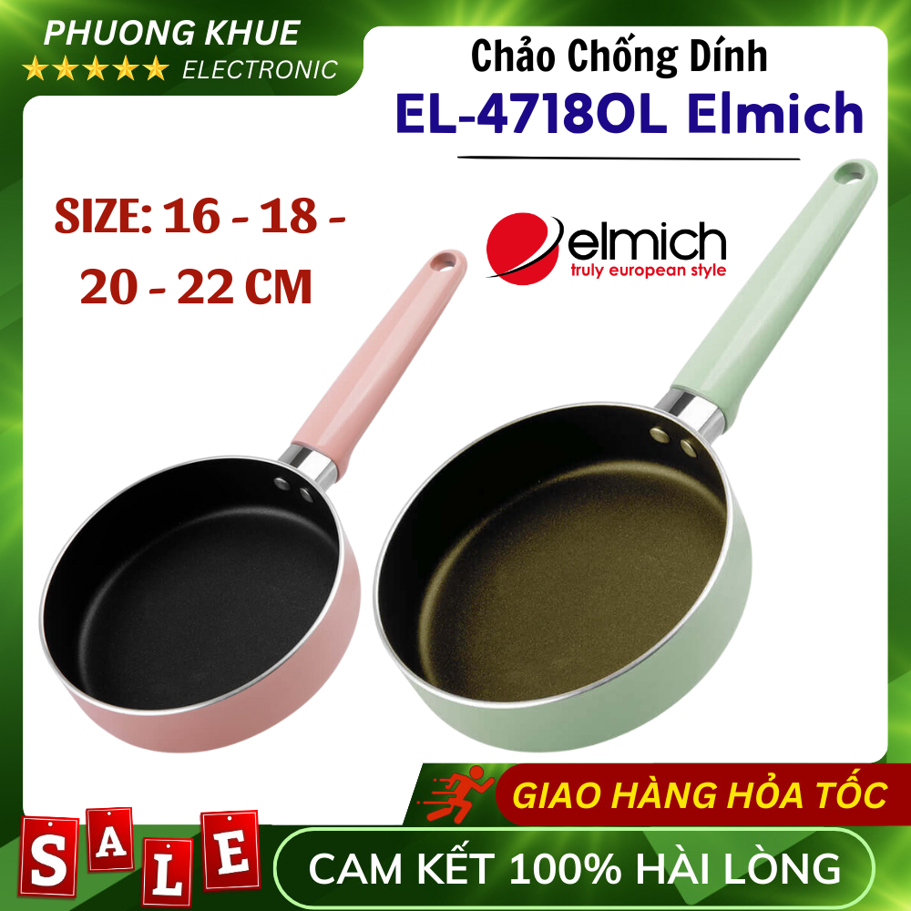 Chảo chống dính siêu bền Elmich EL-4718OL, Hàng chính hãng, nhiều kích thước từ 16-22cm, dùng được cho mọi loại bếp