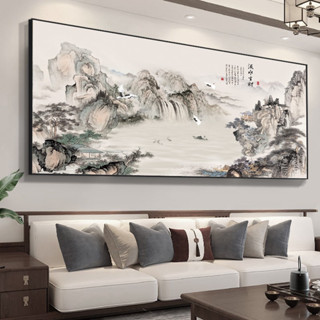 Tranh thủy mặc đen trắng, tranh sơn thủy hữu tình, tranh khổ lớn trang trí phòng khách, tranh phòng làm việc by Printek